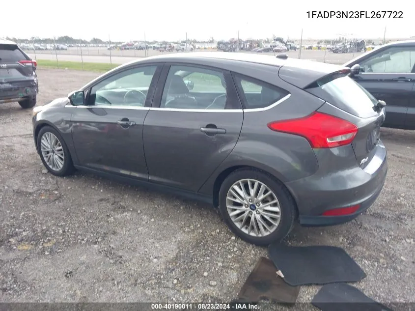 2015 Ford Focus Titanium VIN: 1FADP3N23FL267722 Lot: 40190011