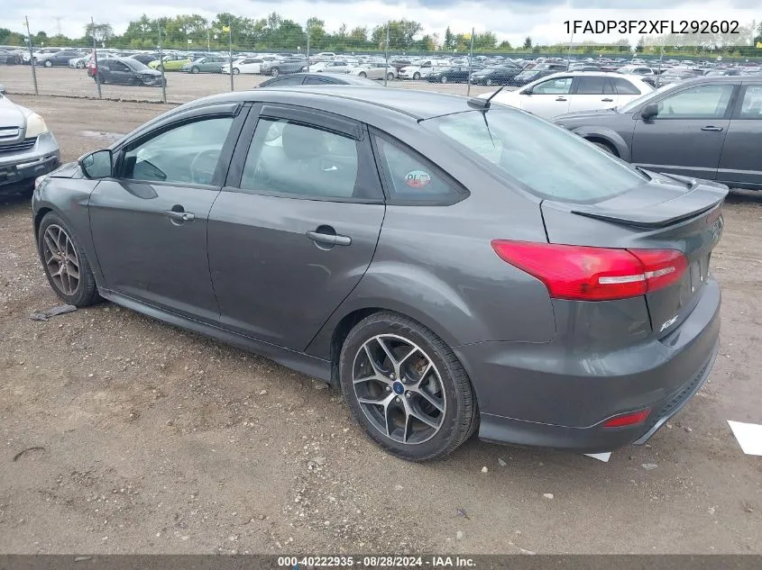 2015 Ford Focus Se VIN: 1FADP3F2XFL292602 Lot: 40222935