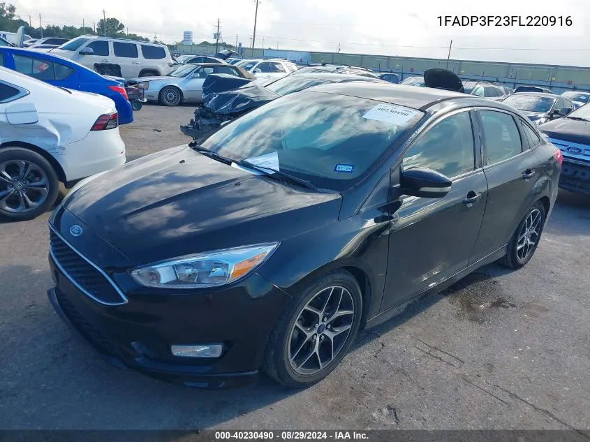 2015 Ford Focus Se VIN: 1FADP3F23FL220916 Lot: 40230490