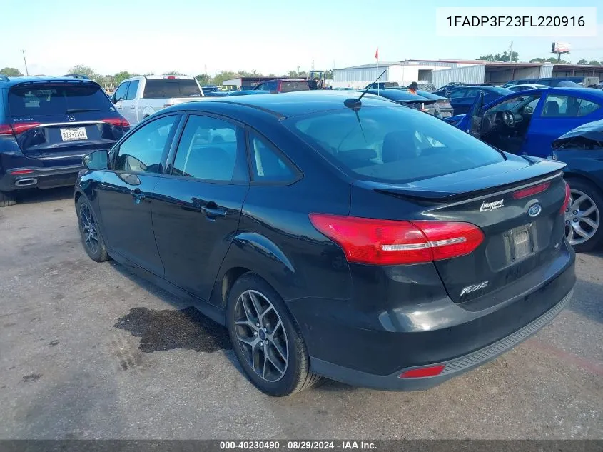 2015 Ford Focus Se VIN: 1FADP3F23FL220916 Lot: 40230490