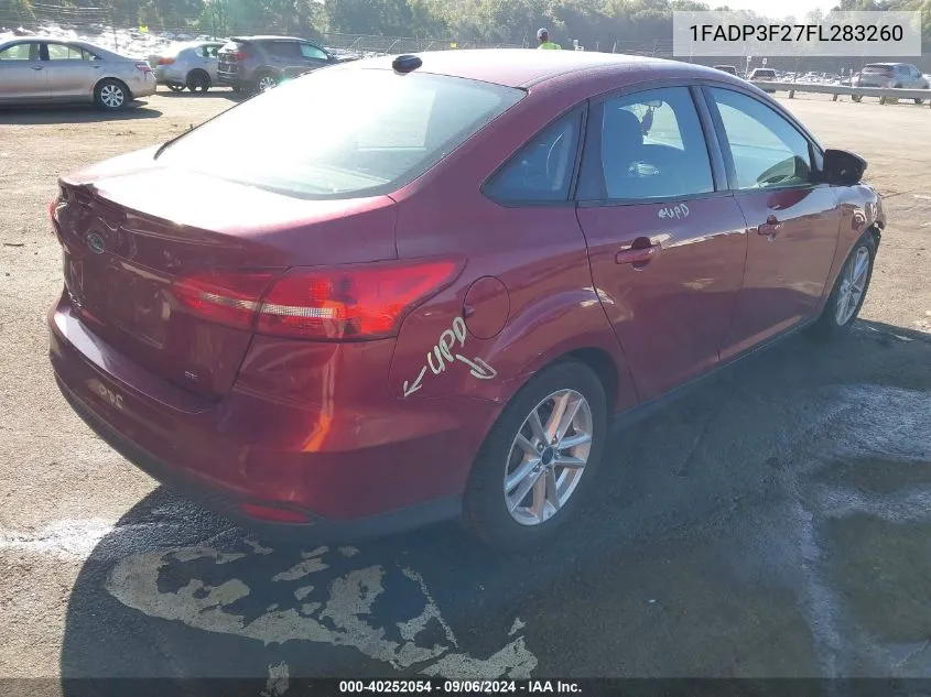 2015 Ford Focus Se VIN: 1FADP3F27FL283260 Lot: 40252054