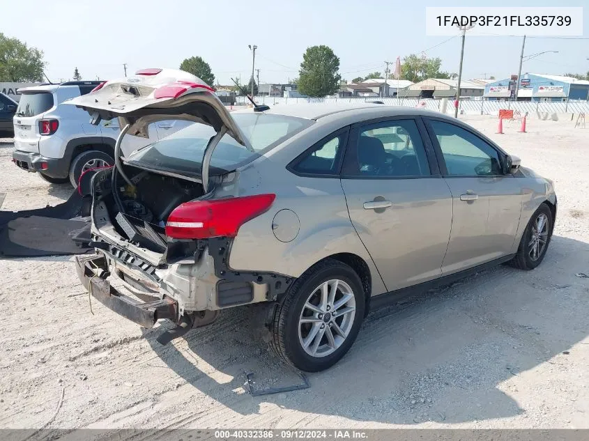 2015 Ford Focus Se VIN: 1FADP3F21FL335739 Lot: 40332386