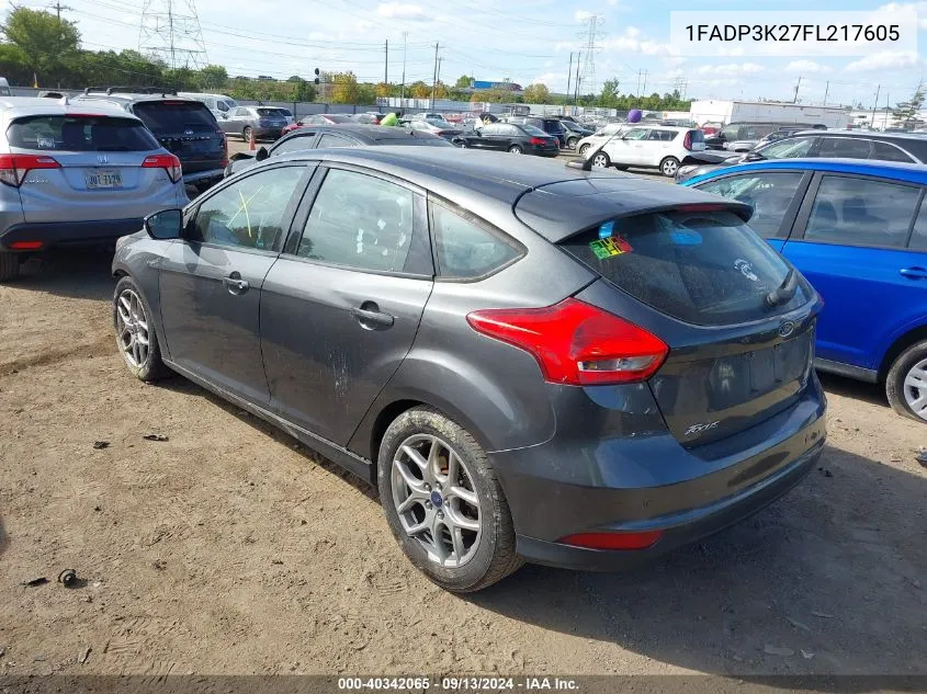 2015 Ford Focus Se VIN: 1FADP3K27FL217605 Lot: 40342065