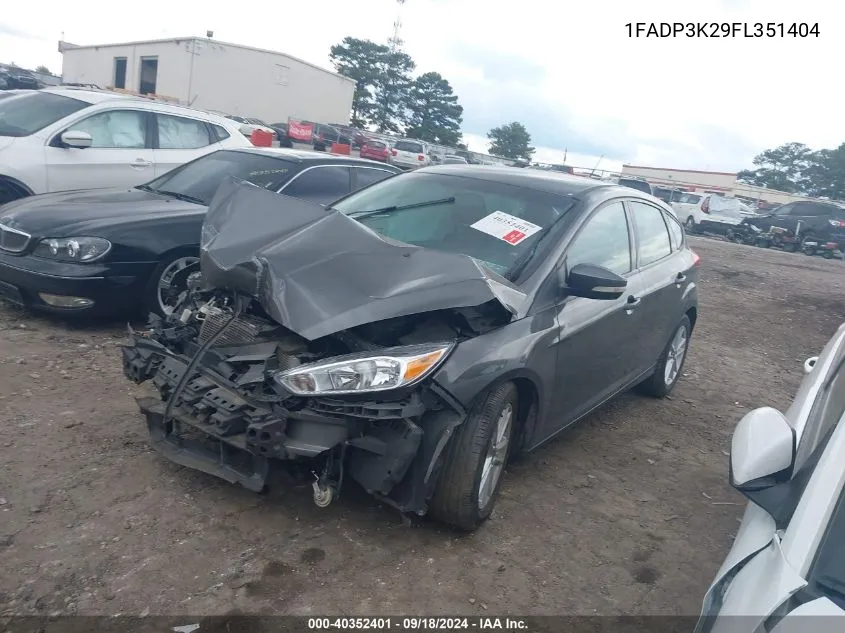 2015 Ford Focus Se VIN: 1FADP3K29FL351404 Lot: 40352401