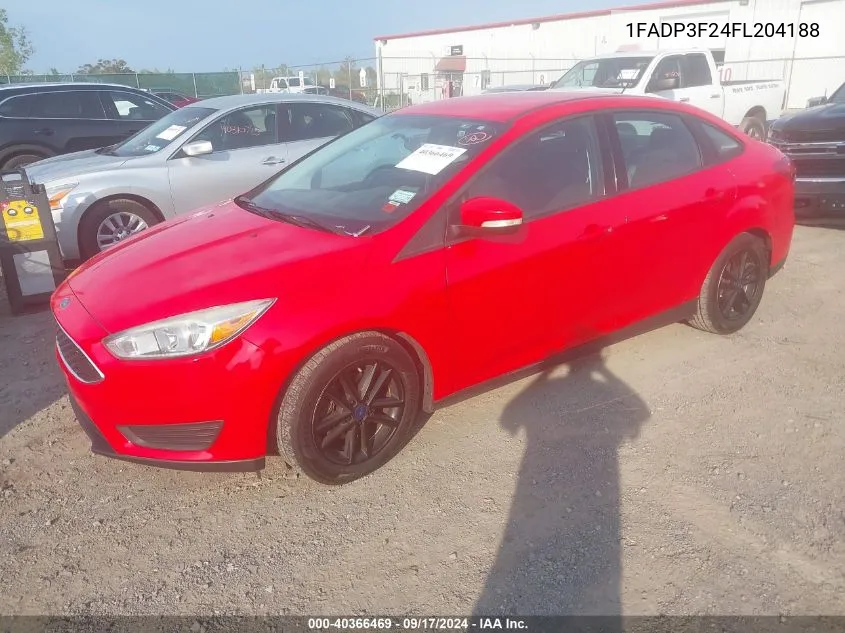 2015 Ford Focus Se VIN: 1FADP3F24FL204188 Lot: 40366469