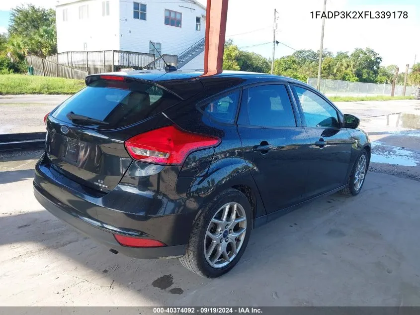 2015 Ford Focus Se VIN: 1FADP3K2XFL339178 Lot: 40374092