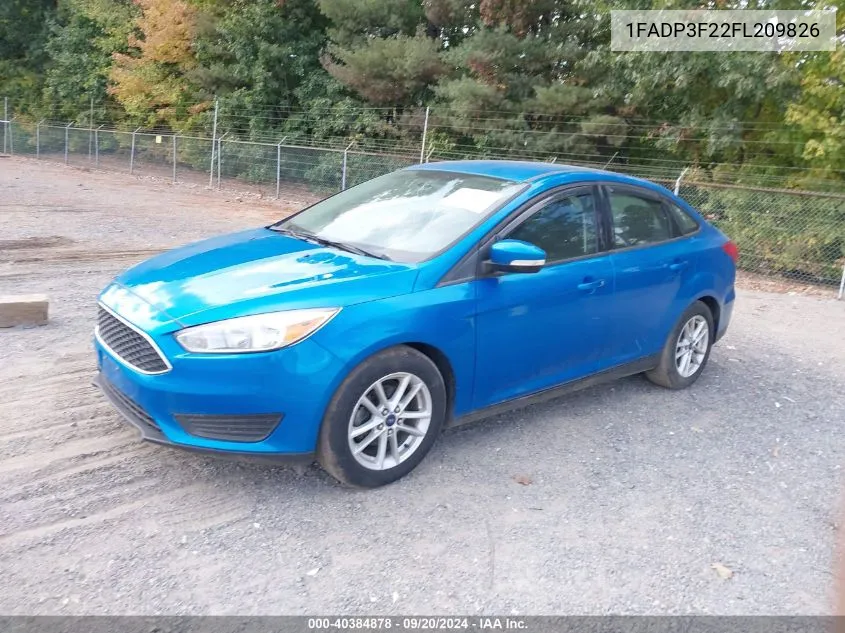 2015 Ford Focus Se VIN: 1FADP3F22FL209826 Lot: 40384878