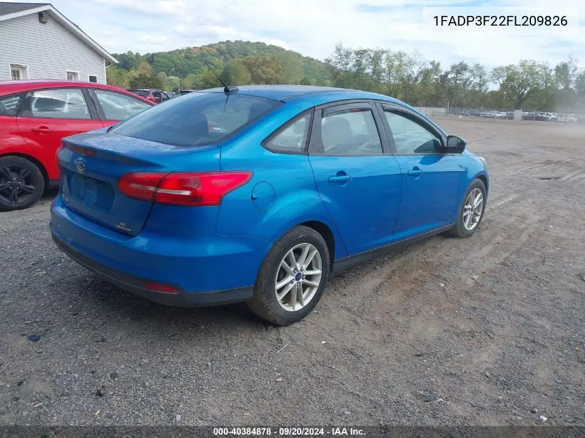 2015 Ford Focus Se VIN: 1FADP3F22FL209826 Lot: 40384878