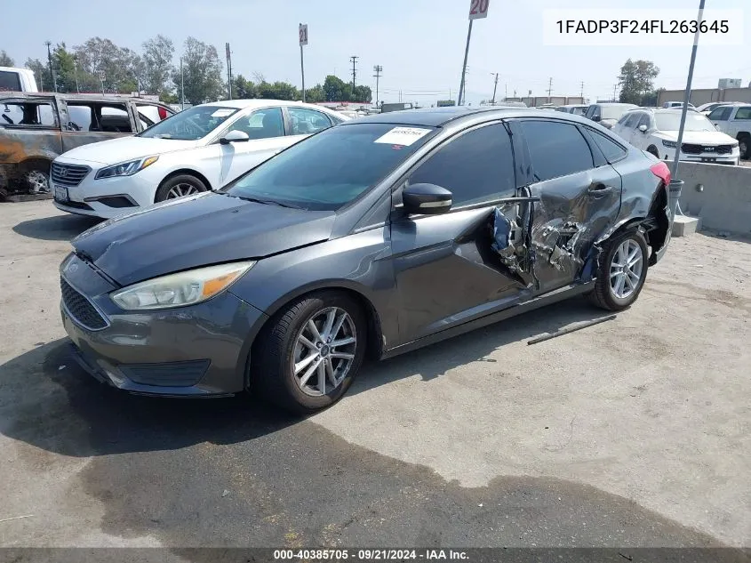 2015 Ford Focus Se VIN: 1FADP3F24FL263645 Lot: 40385705