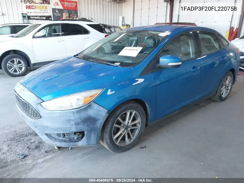 2015 Ford Focus Se VIN: 1FADP3F20FL220758 Lot: 40406876