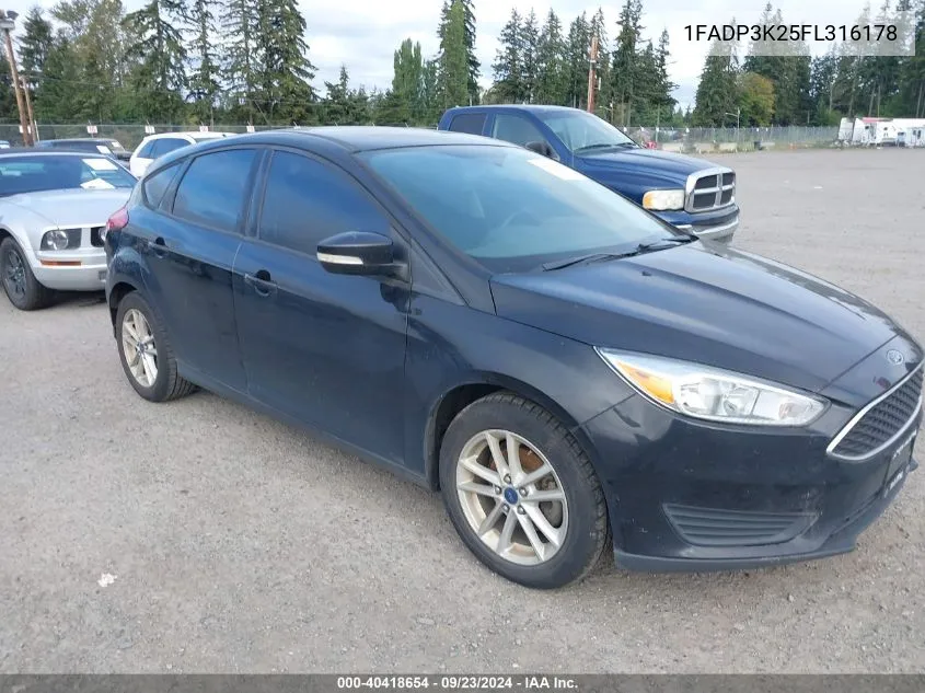 2015 Ford Focus Se VIN: 1FADP3K25FL316178 Lot: 40418654