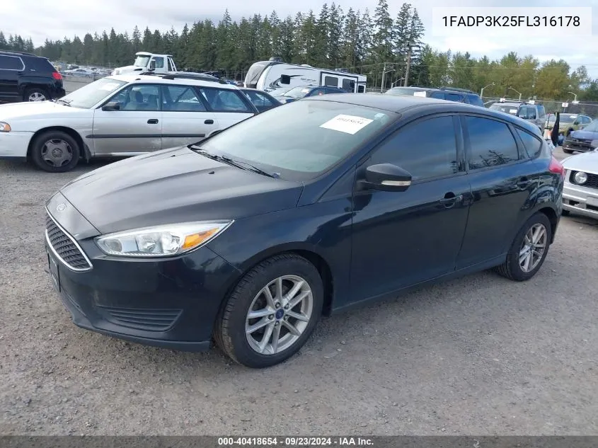 2015 Ford Focus Se VIN: 1FADP3K25FL316178 Lot: 40418654