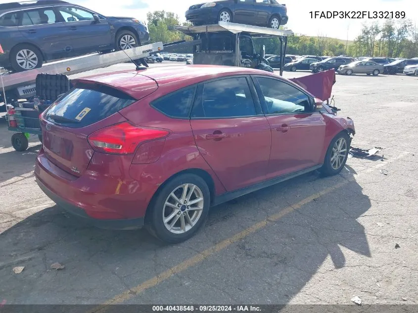 2015 Ford Focus Se VIN: 1FADP3K22FL332189 Lot: 40438548