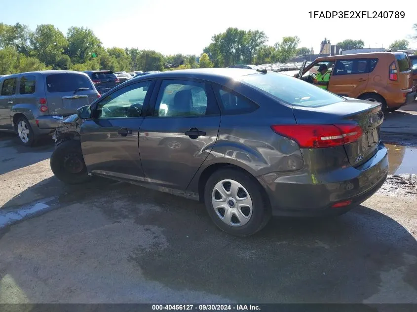 2015 Ford Focus S VIN: 1FADP3E2XFL240789 Lot: 40456127