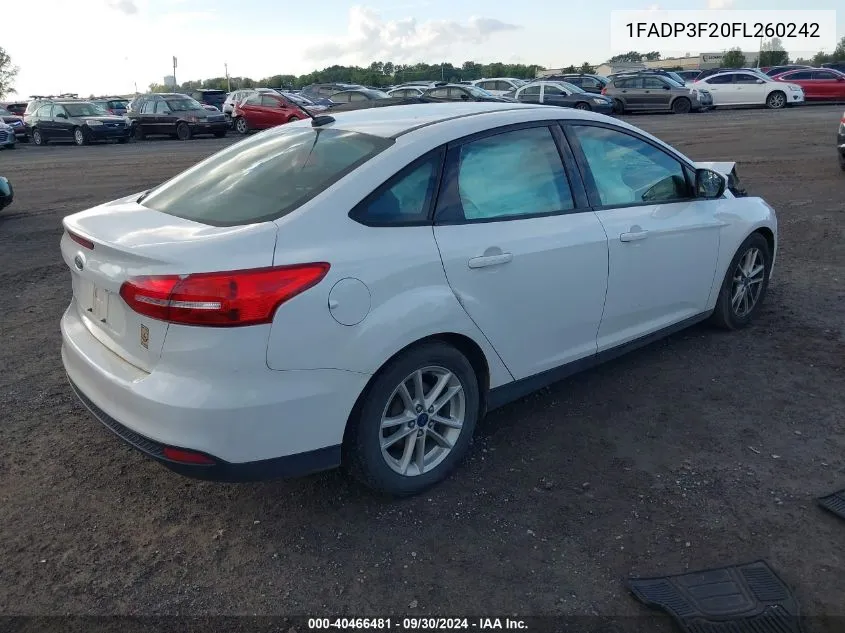 2015 Ford Focus Se VIN: 1FADP3F20FL260242 Lot: 40466481