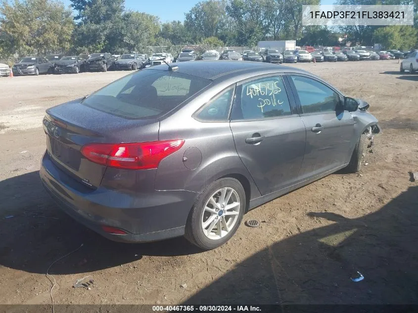 2015 Ford Focus Se VIN: 1FADP3F21FL383421 Lot: 40467365