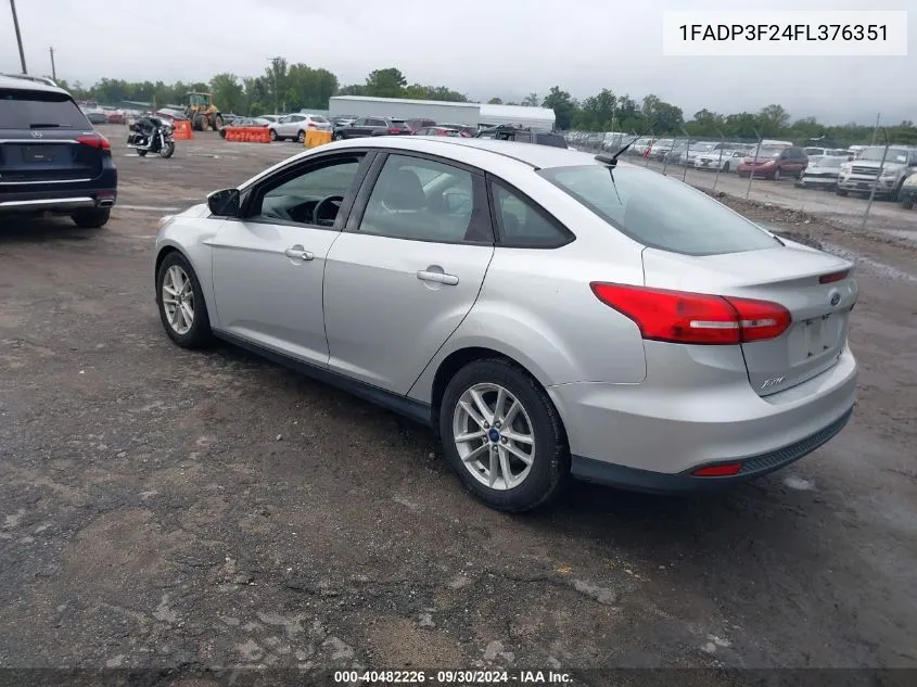 2015 Ford Focus Se VIN: 1FADP3F24FL376351 Lot: 40482226