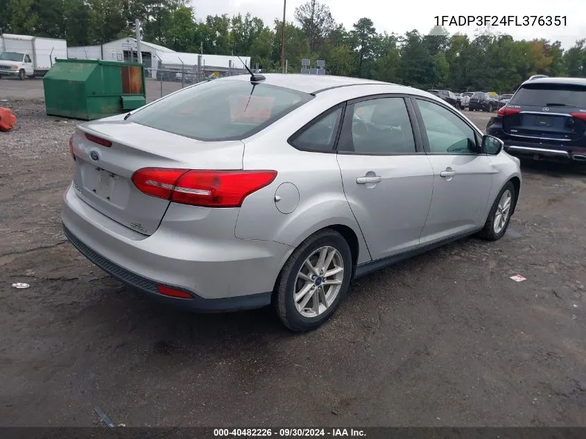 2015 Ford Focus Se VIN: 1FADP3F24FL376351 Lot: 40482226