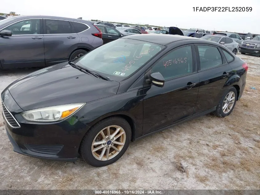 2015 Ford Focus Se VIN: 1FADP3F22FL252059 Lot: 40516965