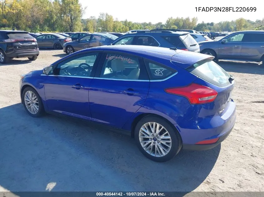 2015 Ford Focus Titanium VIN: 1FADP3N28FL220699 Lot: 40544142