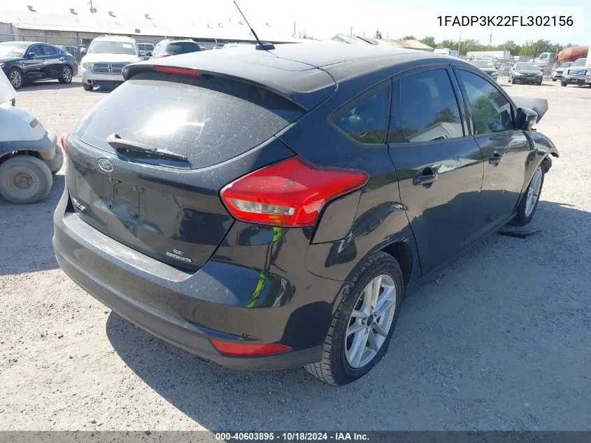 2015 Ford Focus Se VIN: 1FADP3K22FL302156 Lot: 40603895