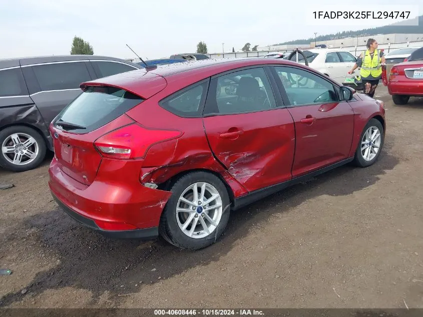 2015 Ford Focus Se VIN: 1FADP3K25FL294747 Lot: 40608446