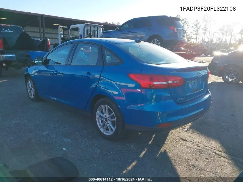 2015 Ford Focus Se VIN: 1FADP3F20FL322108 Lot: 40614112