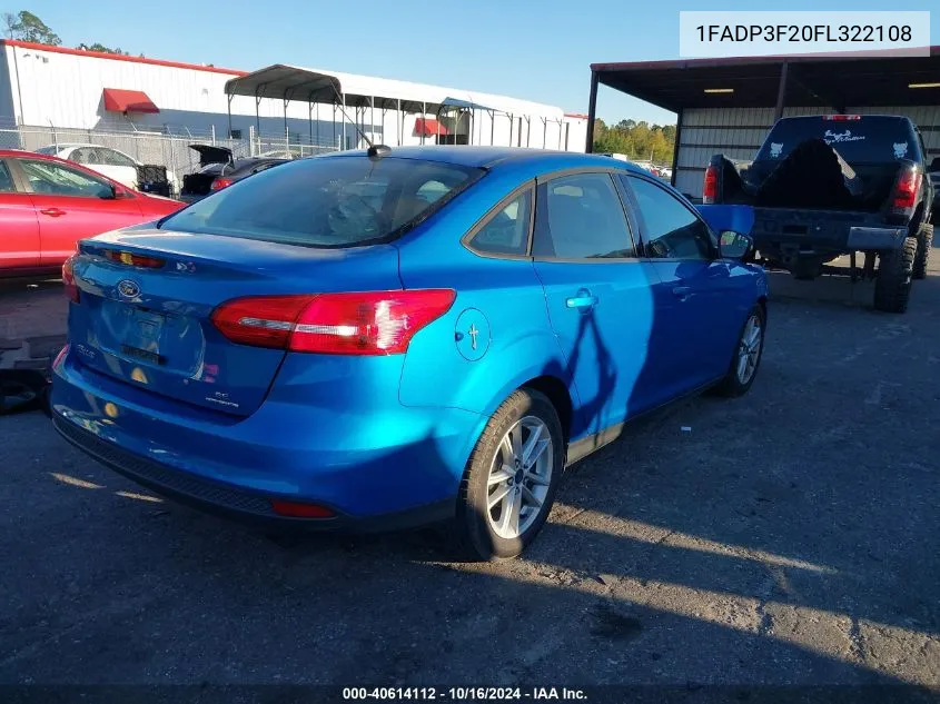 2015 Ford Focus Se VIN: 1FADP3F20FL322108 Lot: 40614112