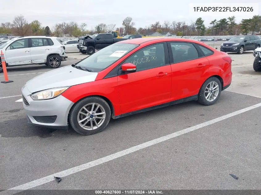 2015 Ford Focus Se VIN: 1FADP3F22FL347026 Lot: 40627600