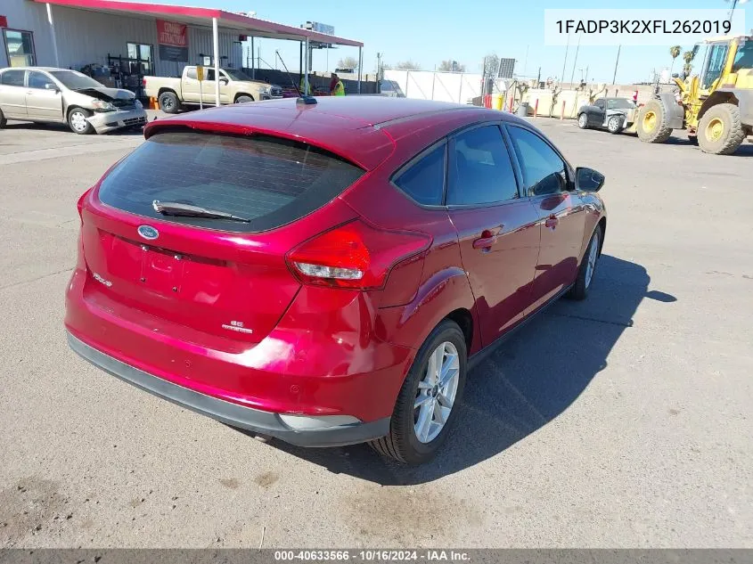 2015 Ford Focus Se VIN: 1FADP3K2XFL262019 Lot: 40633566