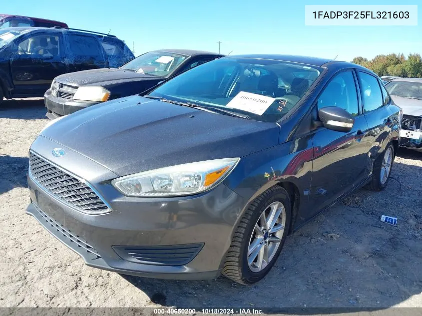 2015 Ford Focus Se VIN: 1FADP3F25FL321603 Lot: 40650200