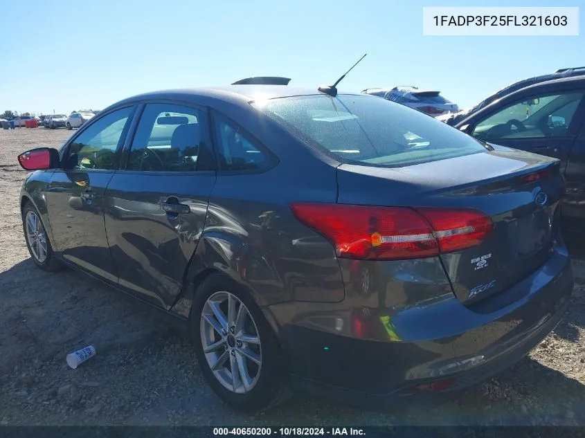 2015 Ford Focus Se VIN: 1FADP3F25FL321603 Lot: 40650200