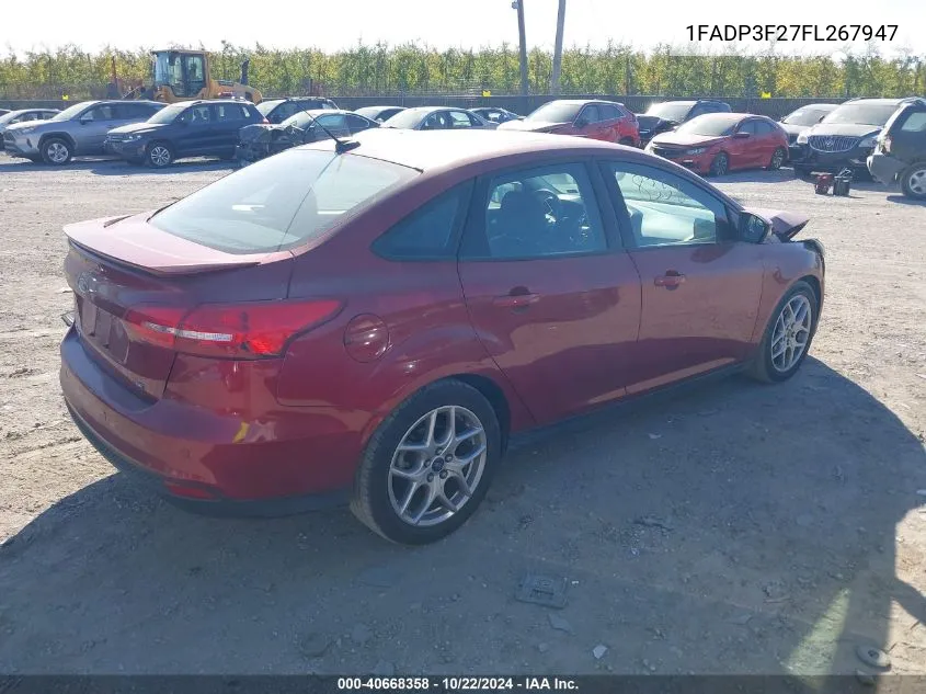 2015 Ford Focus Se VIN: 1FADP3F27FL267947 Lot: 40668358