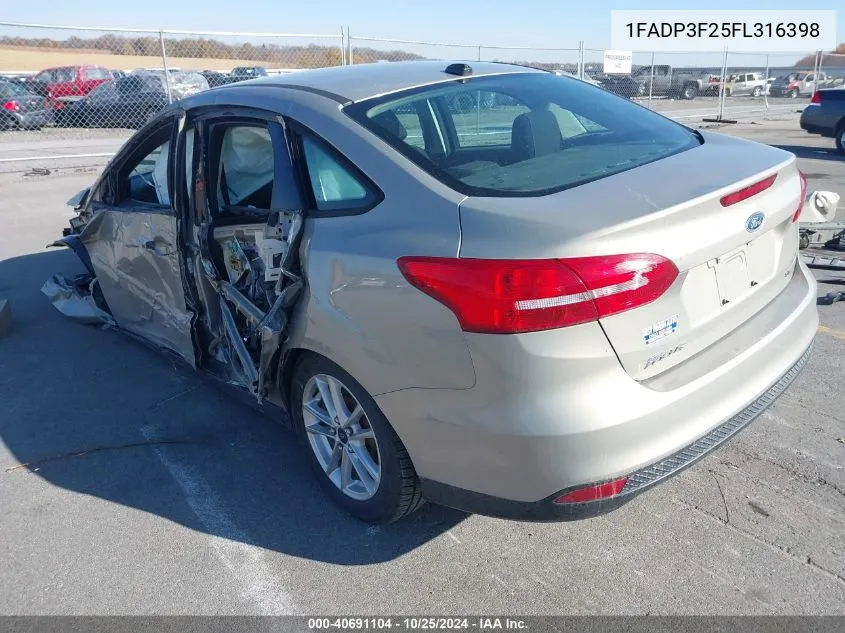 2015 Ford Focus Se VIN: 1FADP3F25FL316398 Lot: 40691104