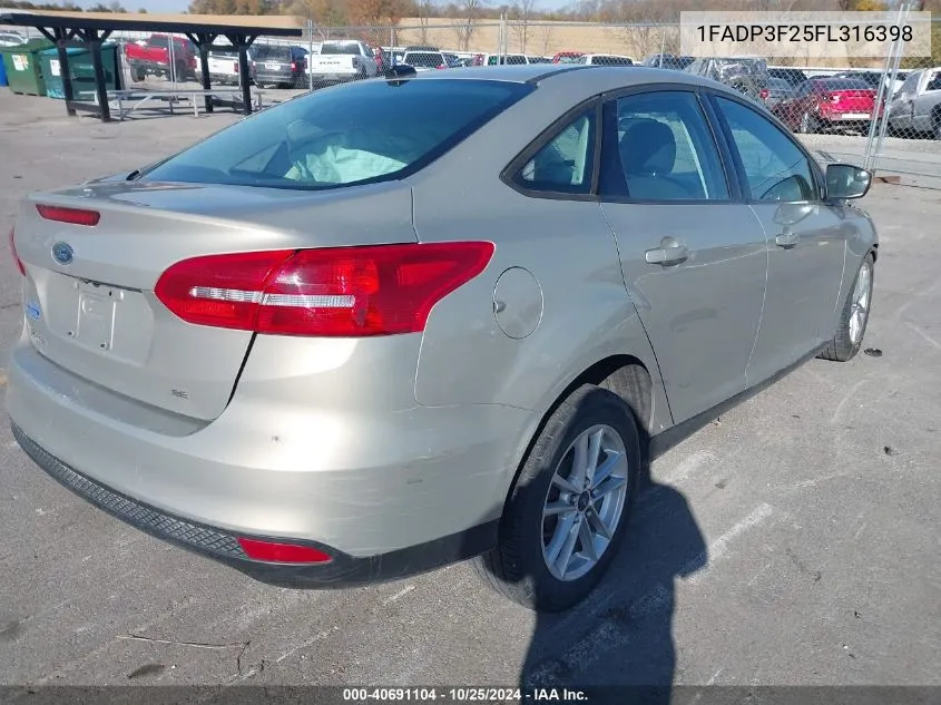 2015 Ford Focus Se VIN: 1FADP3F25FL316398 Lot: 40691104