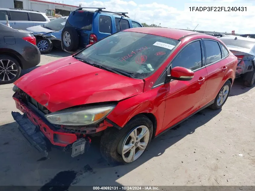 2015 Ford Focus Se VIN: 1FADP3F22FL240431 Lot: 40692131