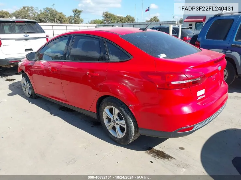 2015 Ford Focus Se VIN: 1FADP3F22FL240431 Lot: 40692131