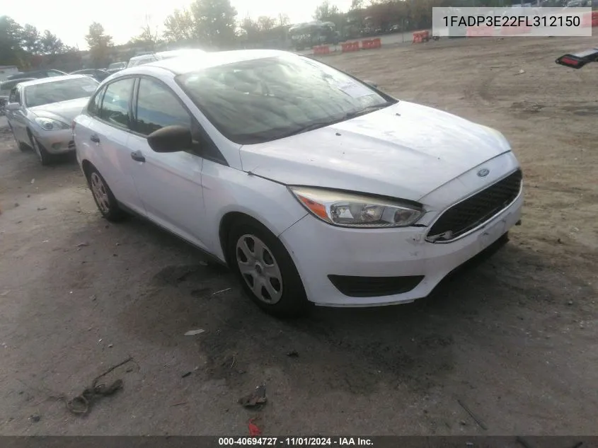 2015 Ford Focus S VIN: 1FADP3E22FL312150 Lot: 40694727