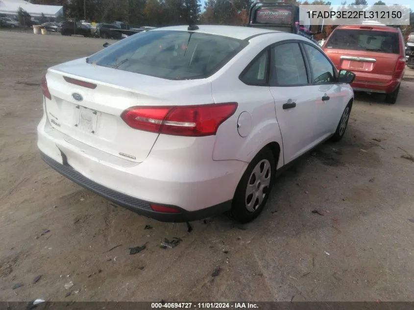 2015 Ford Focus S VIN: 1FADP3E22FL312150 Lot: 40694727