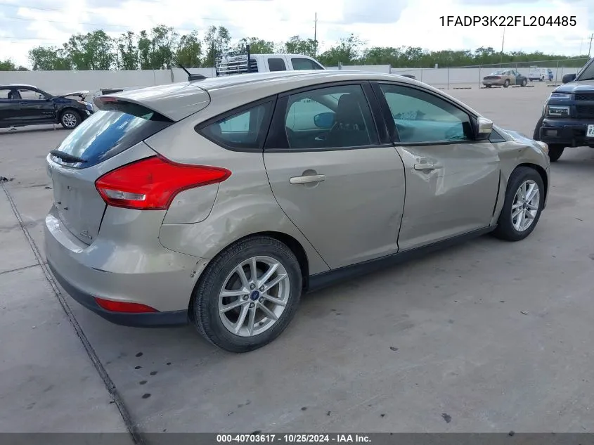 2015 Ford Focus Se VIN: 1FADP3K22FL204485 Lot: 40703617