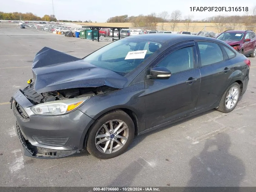 2015 Ford Focus Se VIN: 1FADP3F20FL316518 Lot: 40706660