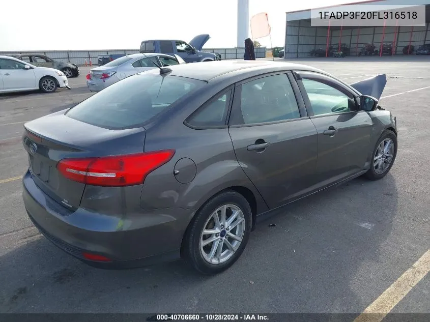 2015 Ford Focus Se VIN: 1FADP3F20FL316518 Lot: 40706660