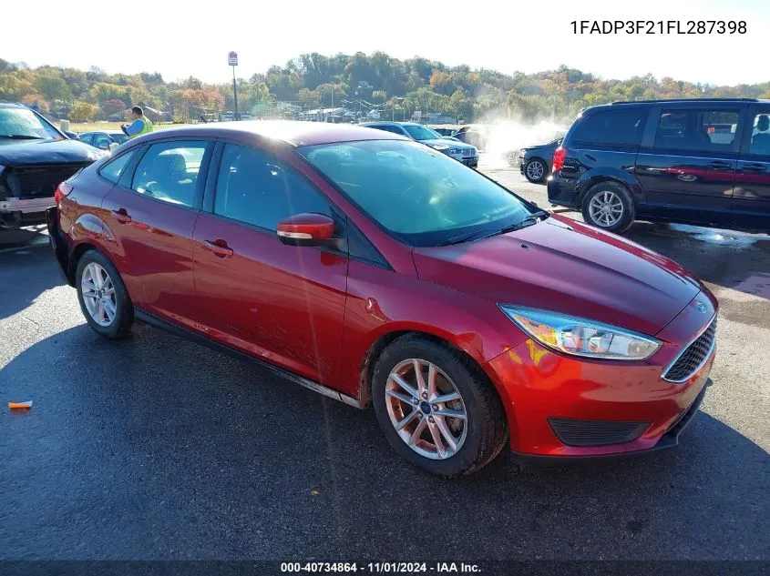 2015 Ford Focus Se VIN: 1FADP3F21FL287398 Lot: 40734864