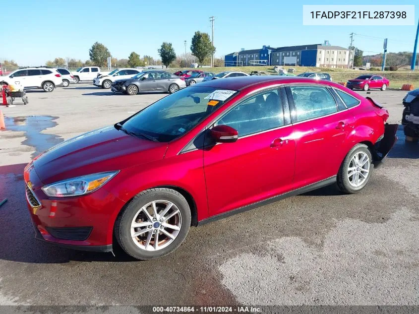 2015 Ford Focus Se VIN: 1FADP3F21FL287398 Lot: 40734864