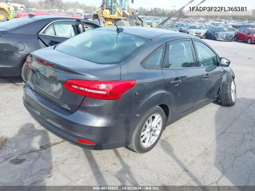 2015 Ford Focus Se VIN: 1FADP3F22FL365381 Lot: 40745920