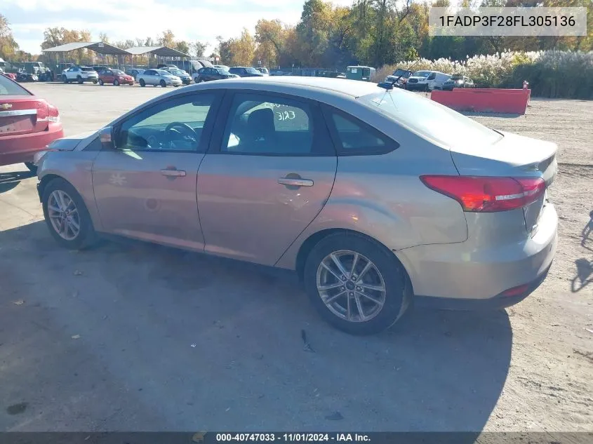 2015 Ford Focus Se VIN: 1FADP3F28FL305136 Lot: 40747033