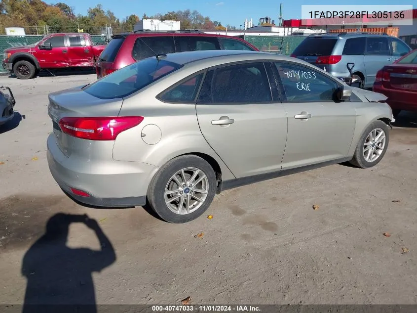 2015 Ford Focus Se VIN: 1FADP3F28FL305136 Lot: 40747033