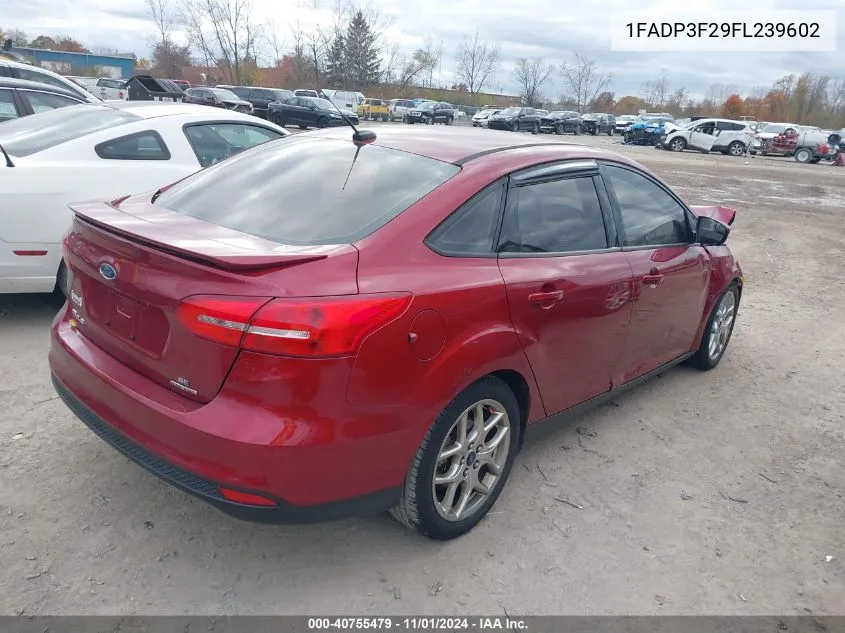 2015 Ford Focus Se VIN: 1FADP3F29FL239602 Lot: 40755479