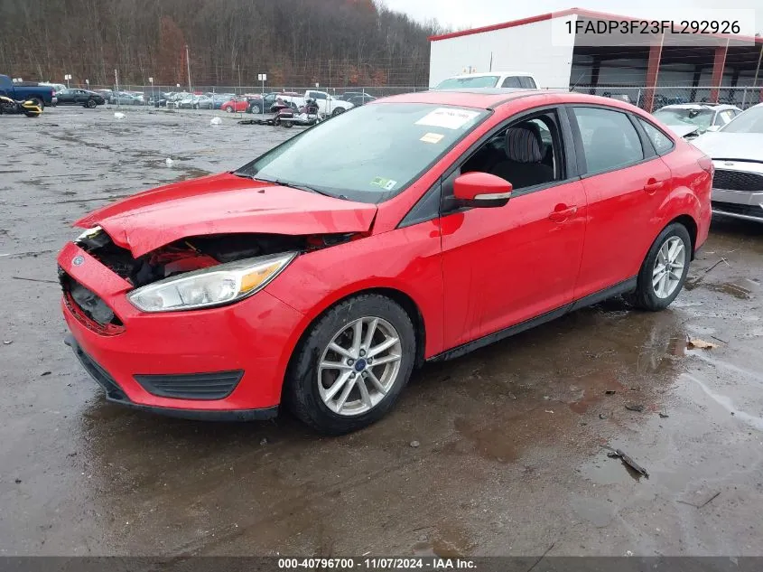 2015 Ford Focus Se VIN: 1FADP3F23FL292926 Lot: 40796700