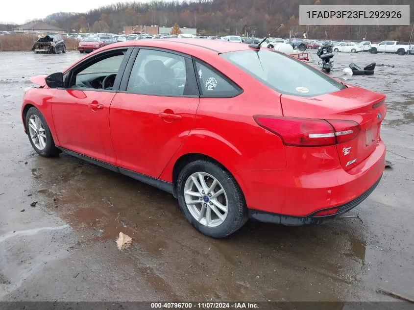 2015 Ford Focus Se VIN: 1FADP3F23FL292926 Lot: 40796700